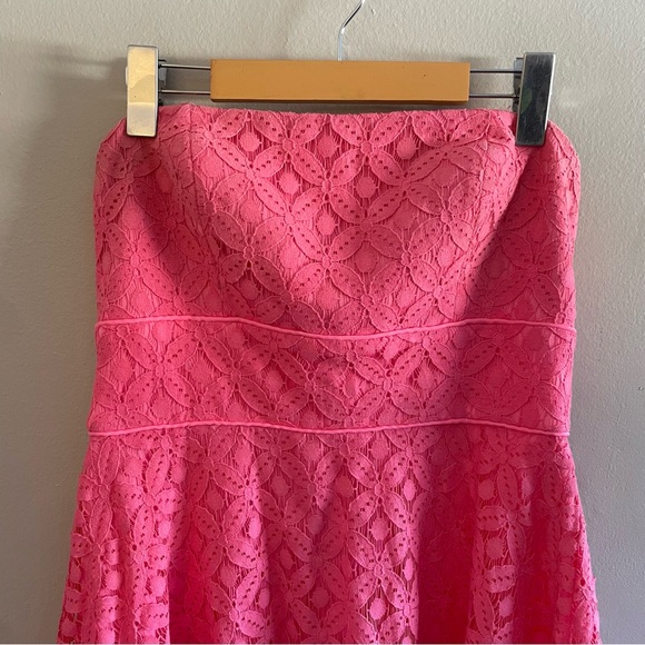 Vintage Le Château Strapless Watermelon Pink Trellis Lace Dress – Size Med GUC - Picture 3 of 15